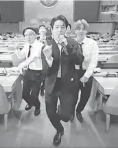  ?? UNTV ?? BTS performs “Permission to Dance” in a recorded message played during the U.N. General Assembly on Sept. 20.