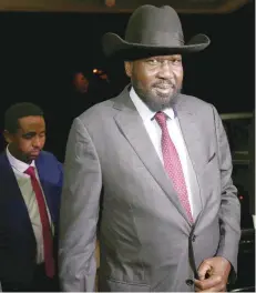  ?? — Reuters ?? S Sudan President Salva Kiir arrives at the national palace to negotiate with South Sudan rebel leader Riek Machar in Addis Ababa, Ethiopia, on Thursday.