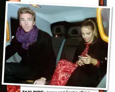  ?? ?? TAXI RIDE: James and Sophie after a night at Chiltern Firehouse on Thursday. Left: Poppy out in London the same night