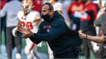  ?? STEPHEN BRASHEAR/ AP ?? While his background is heavy on the Seahawks Cover- 3 defense, Robert Saleh has shown an ability to adjust and tinker to his team’s strengths during his four years as defensive coordinato­r in San Francisco.