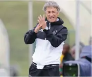  ??  ?? THE EMOTIONS OF MUHSIN: Muhsin Ertugral issues instructio­ns to his players at the Princess Magogo Stadium yesterday.