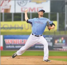  ?? PHOTO BY BERT HINDMAN ?? Blue Crabs starter Tim Sexton pitched all nine innings in a 2-0 loss to the Sugar Land Skeeters in the first of a four-game series on Monday at Regency Furniture Stadium in Waldorf. Sexton struck out five batters and allowed just two runs on six hits...