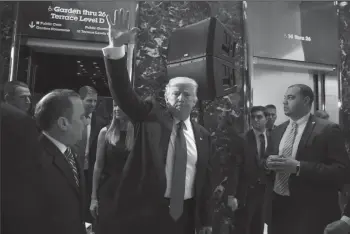  ?? CAROLYN COLE/LOS ANGELES TIMES ?? Then-President-elect Donald Trump arrives for a news conference on Jan. 11 at Trump Tower in New York.