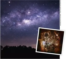  ??  ?? The mass of the Milky Way can be calculated by examining the motion of the galaxies that orbit it – such as the Large Magellanic Cloud (insert).