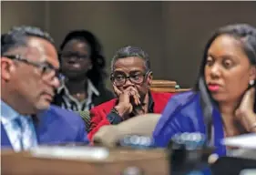  ?? PATRICK LANTRIP/DAILY MEMPHIAN VIA AP ?? Judge Melissa Boyd, center, appears in court Wednesday for a hearing to determine if her bond will be revoked in Memphis.