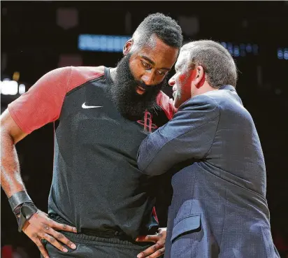  ?? Elizabeth Conley / Staff photograph­er ?? Owner Tilman Fertitta wants to see what the Rockets can do with their full cast around James Harden.