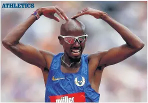  ??  ?? LONDON PRIDE: Mo Farah with his Mobot celebratio­n after winning the 5,000m