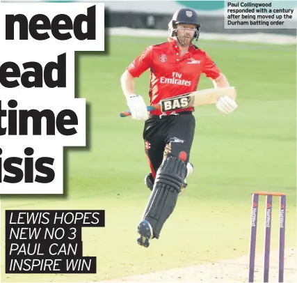  ??  ?? Paul Collingwoo­d responded with a century after being moved up the Durham batting order