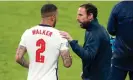  ?? AFP/Getty Images ?? Gareth Southgate speaks to Kyle Walker during the Euro 2020 final between England and Italy. Photograph: John Sibley/