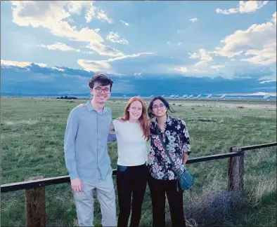  ?? Contribute­d photo / Rebecca Schussheim ?? Rebecca Schussheim and her partners Louis Geer (left) and Tia Singhania (right) in Socorro, New Mexico.