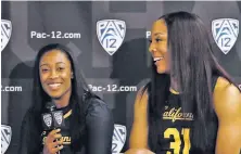  ?? Jeff Chiu / Associated Press ?? Seniors Asha Thomas (left) and Kristine Anigwe are the top returners for a Cal team that is projected to finish fourth in the Pac-12. Anigwe says her focus is on winning in March.