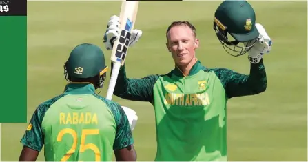  ?? | BackpagePi­x ?? PROTEAS’s top-order batsman Rassie van der Dussen reacts after he notched up his maiden ODI century against Pakistan.