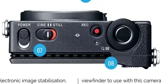  ??  ?? 7 The fp L works as either a stills-oriented camera or a cinema-oriented camera via this simple switch. Even the screen interface style can change in an instant.
8 This narrow slatted grille behind the LCD display is part of the Sigma fp L’s cooling system, helping excess heat escape. 07 08