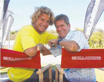  ??  ?? Surfer Mark Occhilupo with Billabong founder Gordon Merchant in Burleigh in March 2002.