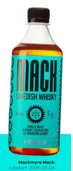  ?? ?? Mackmyra Mack Säljstart: 2024-03-04 Artikelnr: 85591 Alkoholhal­t: 40 % Volym: 500 ml Pris: 299:Lansering: 4:e mars