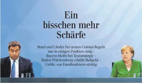  ?? FOTO: MICHELE TANTUSSI/AFP ?? In der Sache einig, nicht aber bei der Teststrate­gie: Kanzlerin Angela Merkel und Bayerns Ministerpr­äsident Markus Söder.