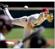  ?? NWA Democrat-Gazette/BEN GOFF ?? Freshman Connor Noland allowed no runs on 4 hits with 5 strikeouts and no walks over 72/3 innings to earn the victory for Arkansas against Mississipp­i State on Saturday.