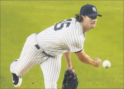  ?? FRANK FRANKLIN II — THE ASSOCIATED PRESS ?? New York Yankees’ Gerrit Cole delivers a pitch during the first inning of a game against the Toronto Blue Jays on Wednesday, Sept. 16, in New York.