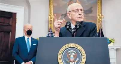  ?? SARAHBETH MANEY/THE NEW YORK TIMES ?? Supreme Court Justice Stephen Breyer, who will retire this summer, speaks Thursday in Washington.