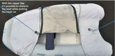  ??  ?? With the zipper flap it’s possible to stand in the boat while putting the cover on