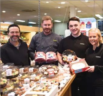  ??  ?? Adrian Moriarty Manager, Butcher Billy Moore, Alan O’Sullivan and AnnMarie Moriarty who will look after all your Christmas needs at Hickey’s Centra, West End, Rathmore.