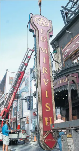  ?? MIRVISH PRODUCTION­S PHOTOS ?? Above: The sign of the newly renamed CAA Ed Mirvish Theatre.