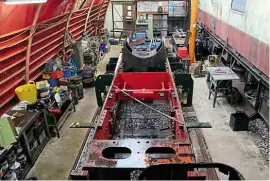  ??  ?? Barclay 0-4-0ST Firefly is under restoratio­n at Pitsford and Brampton. Work has been carried out on the 1896-built locomotive’s frames (pictured) and boiler. WILL FARNDON