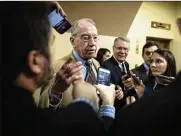  ?? SARAH SILBIGER / THE NEW YORK TIMES ?? Sen. Chuck Grassley (R-Iowa), a lead author of a bipartisan criminal justice bill, wants a floor vote on the bill.
