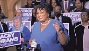  ?? BOB ANDRES/AP ?? Democrat Stacey Abrams, who is running in Georgia, could become the first female African-American governor in the USA.