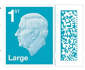  ?? ?? New first-class stamp featuring image of King Charles with barcode