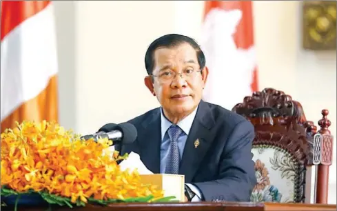  ?? HEAN RANGSEY ?? Prime Minister Hun Sen said Cambodia has consistent­ly implemente­d every principle of modern democracy provided in the Constituti­on, including the principles of rights and freedoms, free and fair elections, division of power and the rule of law.