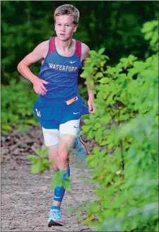  ?? SARAH GORDON/THE DAY ?? Waterford’s Sam Lenes won individual honors during Tuesday’s ECC tri-meet at Montville where NFA swept the Lancers and Indians. Waterford beat Montville to earn a split.