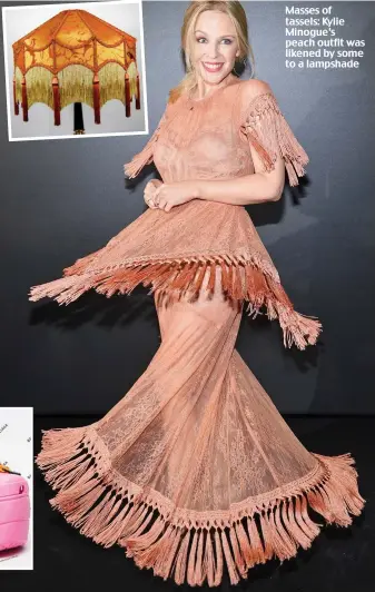  ??  ?? Masses of tassels: Kylie Minogue’s peach outfit was likened by some to a lampshade