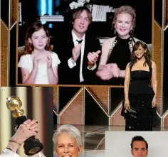  ??  ?? Right: Rosie Perez introduces Nicole Kidman and family at the Globes. Below right: Sacha Baron Cohen and Isla Fisher.