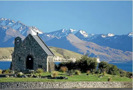  ??  ?? Church of the Good Shepherd – Tekapo’s ‘Eiffel Tower’. Note the careful choice of angle to avoid showing any tourists.
