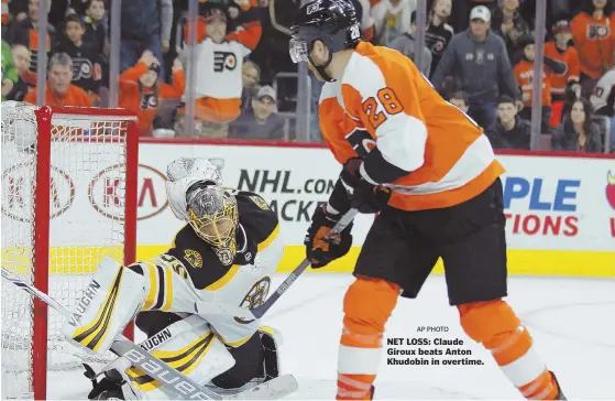  ?? AP PHOTO ?? NET LOSS: Claude Giroux beats Anton Khudobin in overtime.