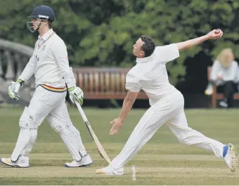  ??  ?? Whitburn bowler Kieran Waterson powers in against Durham Academy on Saturday. Pictures by Tim Richard-