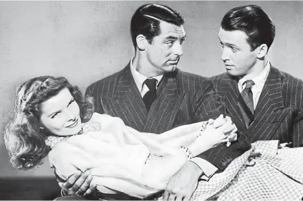  ??  ?? Classic movie, questionab­le attitudes: Katharine Hepburn, Cary Grant and James Stewart in The Philadelph­ia Story.