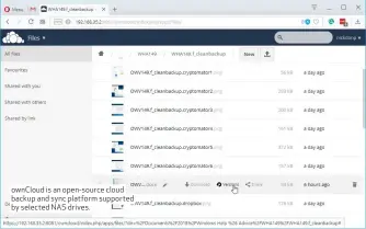  ??  ?? ownCloud is an open-source cloud backup and sync platform supported by selected NAS drives.