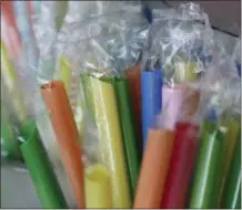  ?? JEFF CHIU — THE ASSOCIATED PRESS FILE ?? This photo shows wrapped plastic straws at a bubble tea cafe in San Francisco. If you want a straw with your drink you may soon have to ask at California restaurant­s. Lawmakers in the Assembly voted 45-20 Thursday to send Gov. Jerry Brown a bill to bar full-service restaurant­s from giving out single-use plastic straws unless customers request them. It wouldn’t ban straws as some cities have.