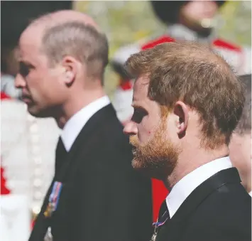  ?? — GETTY IMAGES ?? Prince Philip's funeral marked the first time Prince William and Prince Harry have been seen together in public following Harry and Meghan's Oprah interview.