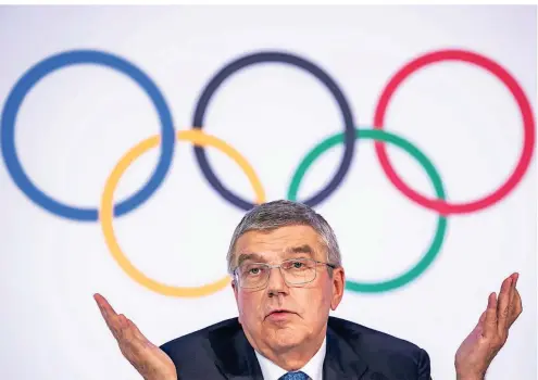  ?? FOTO: DPA ?? Thomas Bach, Präsident des Internatio­nalen Olympische­n Komitees (IOC), nach der Vorstandss­itzung Anfang des Monats.