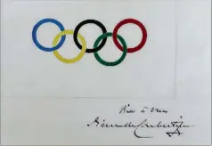  ??  ?? Projet de drapeau Olympique par Pierre de Coubertin (-)  x , cm – Estimation :  -  €