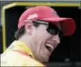  ?? TERRY RENNA — ASSOCIATED PRESS ?? Joey Logano laughs in the garage during qualifying for the NASCAR Cup Series race at Homestead-Miami Speedway in Homestead, Fla.