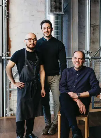  ??  ?? Above, from left: Sunda chef Khanh Nguyen, group food and beverage manager Brad Hammond and restaurant manager Kosta Kalogianni­s. Right: Sunda’s take on otak-otak.