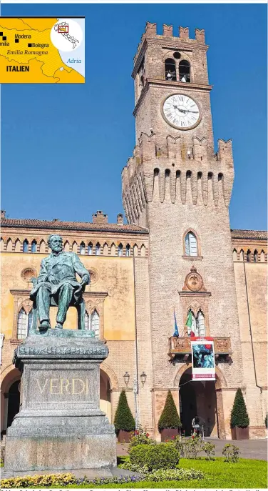  ??  ?? Schloss Palaviccin­o: Das Rathaus von Busseto an der Piazza Giuseppe Verdi beherbergt auch das Teatro Verdi