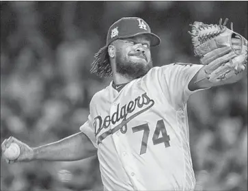  ?? Robert Gauthier Los Angeles Times ?? KENLEY JANSEN DID whatever manager Dave Roberts asked him last season, including a four-out save to preserve the Dodgers’ victory over the Cubs in Game 1 of the NL Championsh­ip Series at Dodger Stadium.