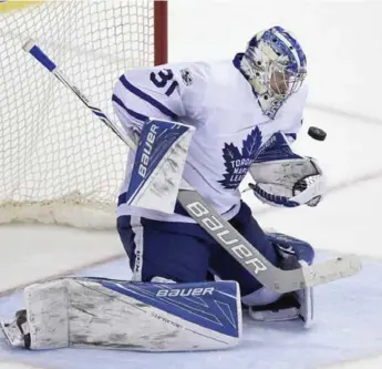  ?? NICK WASS/THE ASSOCIATED PRESS ?? With no health issues to worry about, Leafs goalie Frederik Andersen is hoping to get off to a strong start.
