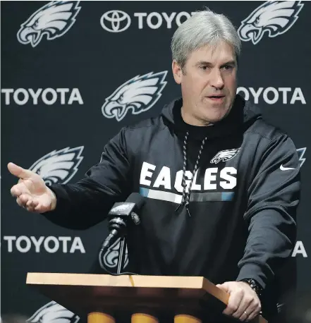  ??  ?? DON BRENNAN Philadelph­ia Eagles head coach Doug Pederson says his team will be in ‘trouble’ if their preparatio­ns for the Super Bowl focus on the Patriots and not their own improvemen­t. — THE ASSOCIATED PRESS FILES