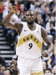  ?? VERONICA HENRI / POSTMEDIA NEWS FILES ?? Toronto Raptors forward Serge Ibaka has been a good teammate having a great season, caoch Nick Nurse said, calling Ibaka’s suspension a “bummer.”